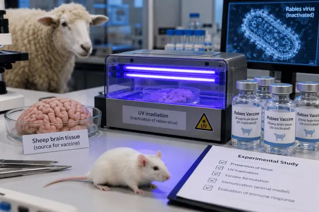 Laboratory apparatus for ultraviolet treatment of experimental sheep-brain rabies vaccine